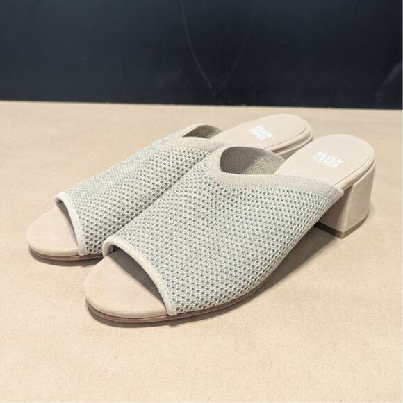 Eileen Fisher Fave Block Heel Slide Sandal Stretch Fabric Knit Shimmer Gold Tan - Picture 1 of 4